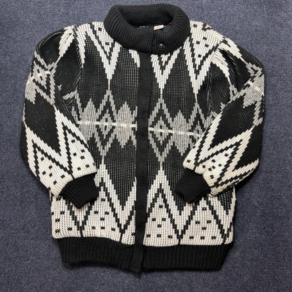 Vintage Sweater Mens Medium Black Full Zipβ Lined Aztec Geometric Knit Jacket